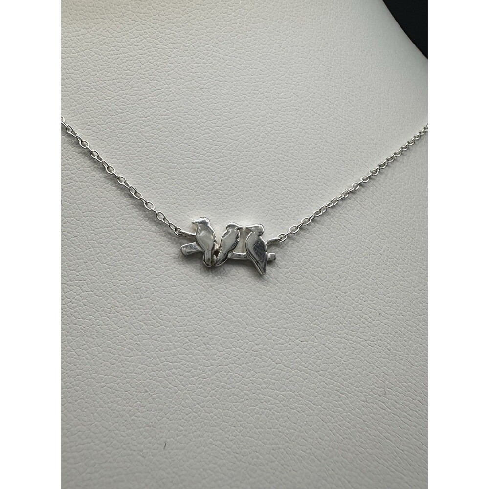 Silver 925 LA Three Little Birds On A Branch Dainty Adjustable Chain Necklace - Picture 2 of 3